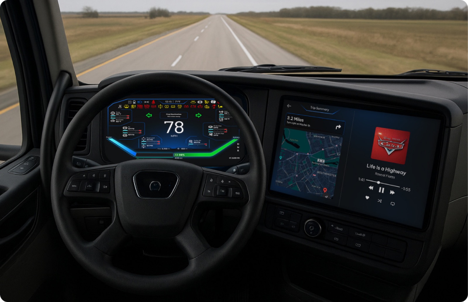 E-Truck HMI - both cluster displays in cab